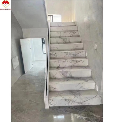 MOHS 6-7 Hardness White Marble Look Porcelain Tile Stairs with Customized Design