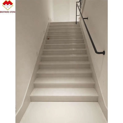 Customized White Marble Stair Step with Riser Designs Glass Railing in Spiral Design