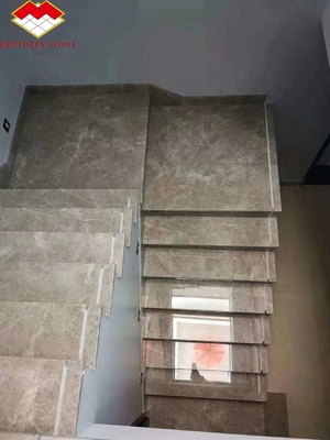 Customized White Marble Stair Step with Riser Designs Glass Railing in Spiral Design