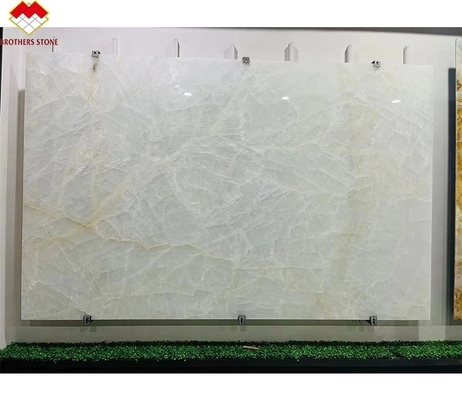 FOB Translucent Ice Crack White Onyx Marble LED Backlit Slab for Villa Background Wall