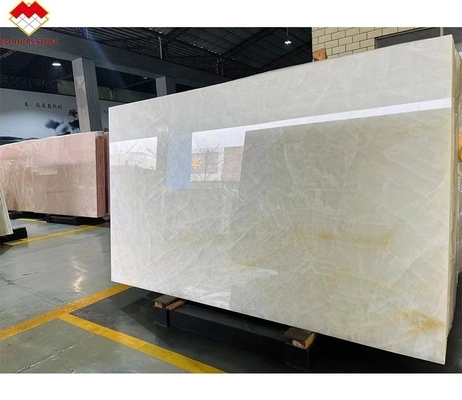 FOB Translucent Ice Crack White Onyx Marble LED Backlit Slab for Villa Background Wall