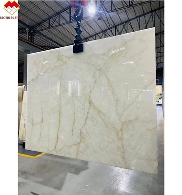 FOB Translucent Ice Crack White Onyx Marble LED Backlit Slab for Villa Background Wall