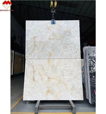 FOB Translucent Ice Crack White Onyx Marble LED Backlit Slab for Villa Background Wall