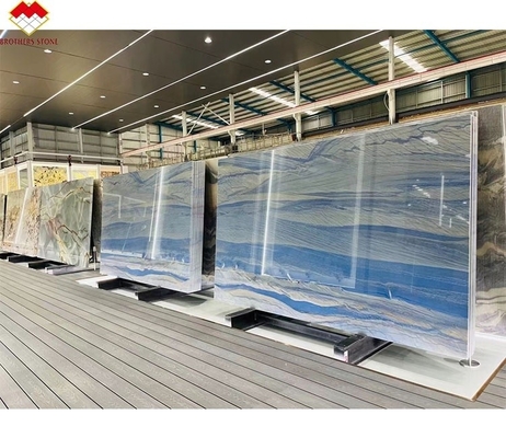 Hotel Wall and Flooring Design Azul Macaubas Blue Marble Stone With White Veins Slab
