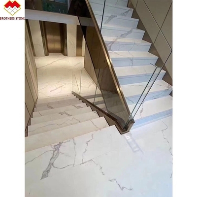 ODM/OEM 18mm Thickness European Design White Grey Grains Marble Carved Stair Treads and Risers