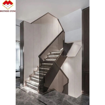 ODM/OEM 18mm Thickness European Design White Grey Grains Marble Carved Stair Treads and Risers