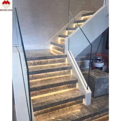 ODM/OEM 18mm Thickness European Design White Grey Grains Marble Carved Stair Treads and Risers