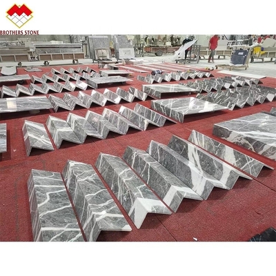Customized Modern-Style Grey White Grains Marble Steps Carved Arc Staircase for Indoor