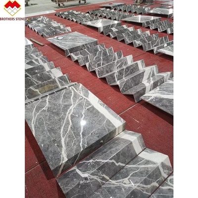 Customized Modern-Style Grey White Grains Marble Steps Carved Arc Staircase for Indoor