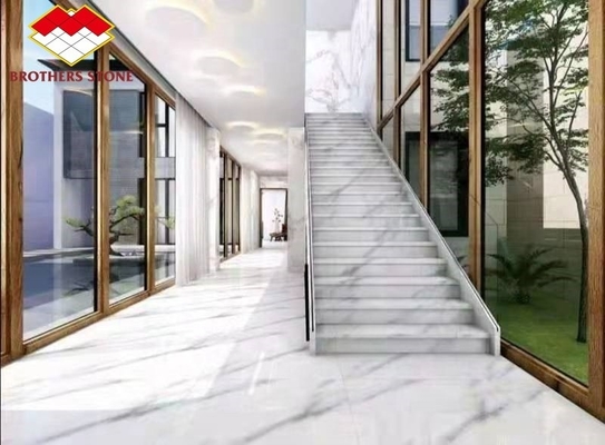Customized Size European Design Interior White Marble Carved Stair Treads And Risers