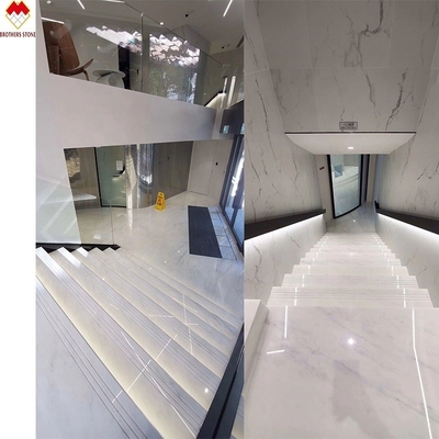 Customized Size European Design Interior White Marble Carved Stair Treads And Risers