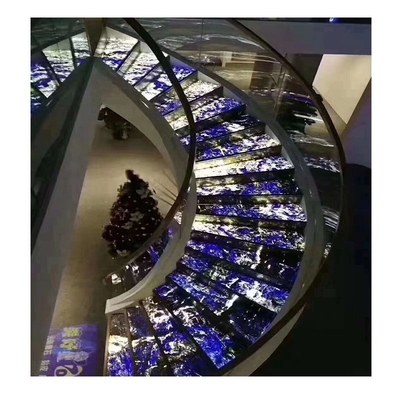 Unique Blue Onyx Backlighting Stair Risers Balustrade for 8-30mm Thickness Arc Stairs