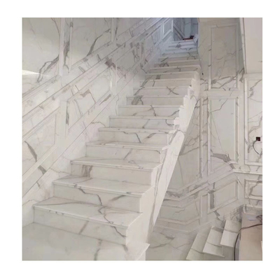 Polished Finish White Marble Stairs with Glass Railing from Italy ODM OEM Offered