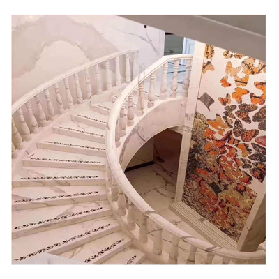 Polished Finish White Marble Stairs with Glass Railing from Italy ODM OEM Offered