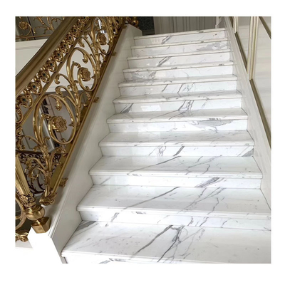 Polished Finish White Marble Stairs with Glass Railing from Italy ODM OEM Offered