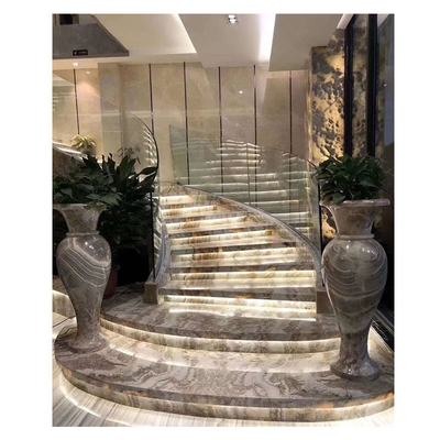 Polished Finish White Marble Stairs with Glass Railing from Italy ODM OEM Offered