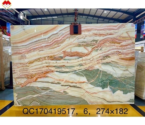 Honed and Polished Surface Finish Translucent Rainbow Onyx Slab for Colorful Wall Panel