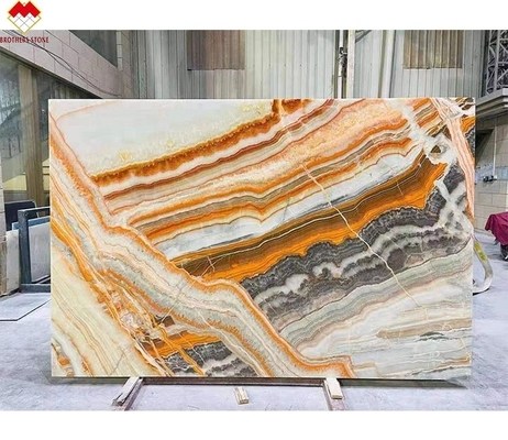 Honed and Polished Surface Finish Translucent Rainbow Onyx Slab for Colorful Wall Panel