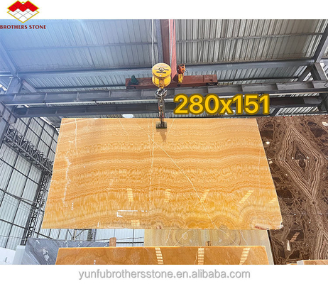 Thickness Tolerance /- 1mm Antique Book Match Yellow Onyx Marble for Lavabo Component