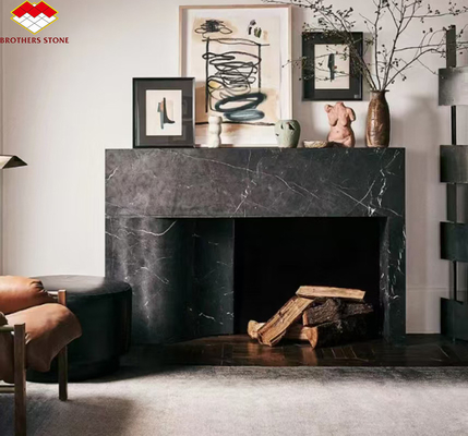 Modern Black Marble Fireplace for Villa Living Room Decoration in European Style