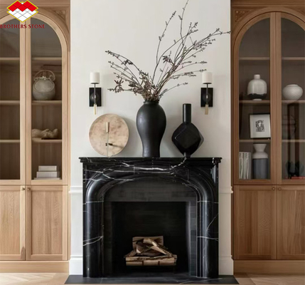 Modern Black Marble Fireplace for Villa Living Room Decoration in European Style