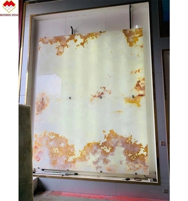 Directly Sale Polished Translucent Backlit Marble White Onyx with Red Flower Top Grade