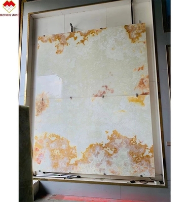Directly Sale Polished Translucent Backlit Marble White Onyx with Red Flower Top Grade