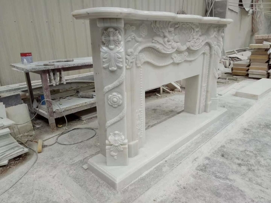 Modern Design White Marble Fireplace Surround for Wall Mounted Installation