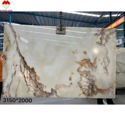 Directly Sale Polished Translucent Backlit Marble White Onyx with Red Flower Top Grade