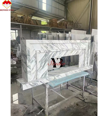 Villa Modern Design Carved Italian Arabescato Corchia White Marble Fireplace Customized