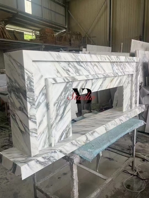 Villa Modern Design Carved Italian Arabescato Corchia White Marble Fireplace Customized