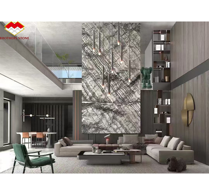Italian Natural Stone Silver Fir Black Grey Look Marble Textured Slab for Home Wall Panel