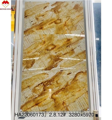 Inner Decoration Book Matched Yellow Honey Onyx Marble Slabs for Wall Background