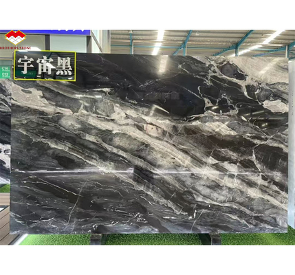 Calcite Marble Modern Staircase Design with Luxury Brazilian Cosmic Black Granite Slab