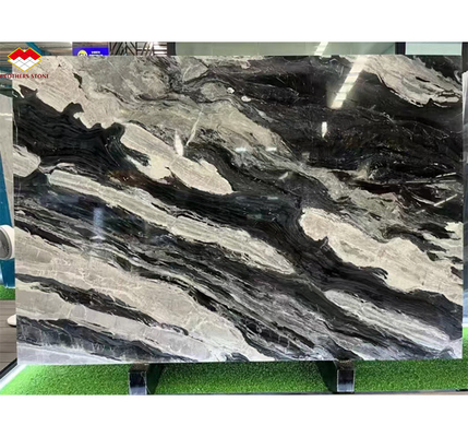 Calcite Marble Modern Staircase Design with Luxury Brazilian Cosmic Black Granite Slab