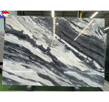Calcite Marble Modern Staircase Design with Luxury Brazilian Cosmic Black Granite Slab