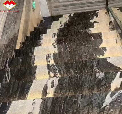 Calcite Marble Modern Staircase Design with Luxury Brazilian Cosmic Black Granite Slab