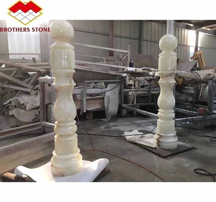 Modern Onyx Marble Column Polished Natural Stone Design for Staircase Pillars