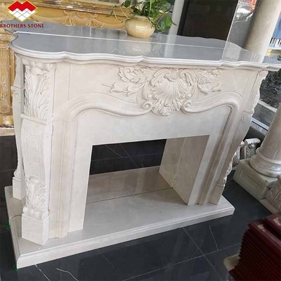 Modern Indoor Cream White Stone Fireplace Surround Polished Fireplace For Table Villa