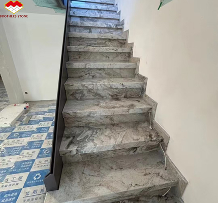 Hotel Stair Step and Floor Decoration Italy Natural Brown Marble Tiles with River Vein