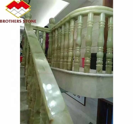 White and Green Onyx Marble Handrail for Staircase Modern Polished Balustrades Column