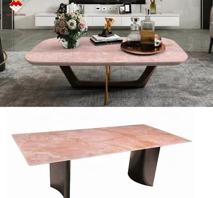 Big Slab Pink Onyx Stone Translucent Thin Rose Pink Jade Quartz for Villa Wall Floor