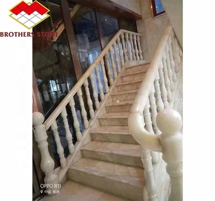White and Green Onyx Marble Handrail for Staircase Modern Polished Balustrades Column