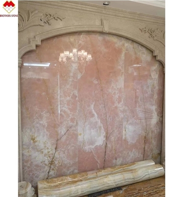 Big Slab Pink Onyx Stone Translucent Thin Rose Pink Jade Quartz for Villa Wall Floor
