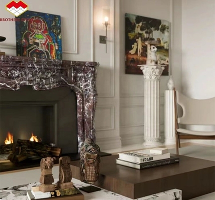 Indoor Stone Mantle for Modern Violet Marble Fireplace Surround in Luxury Living Room