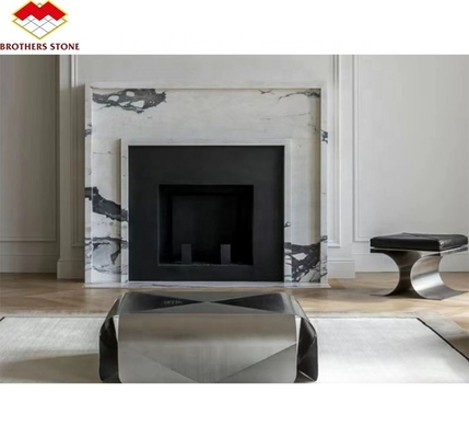 Indoor Stone Mantle for Modern Violet Marble Fireplace Surround in Luxury Living Room