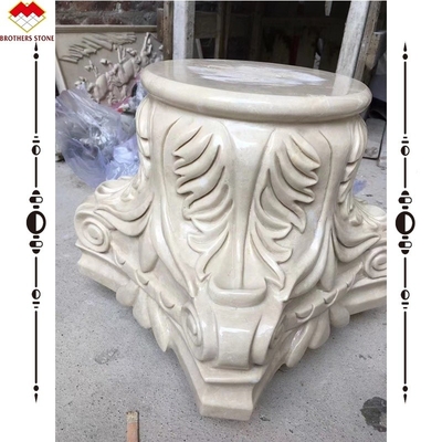 Hand Carved Beige Marble Column Capital for Garden Roman Pillars Square Column