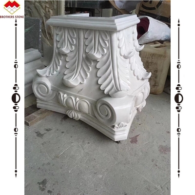 Hand Carved Beige Marble Column Capital for Garden Roman Pillars Square Column
