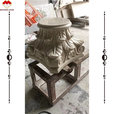 Hand Carved Beige Marble Column Capital for Garden Roman Pillars Square Column