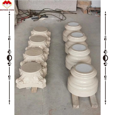 Hand Carved Beige Marble Column Capital for Garden Roman Pillars Square Column